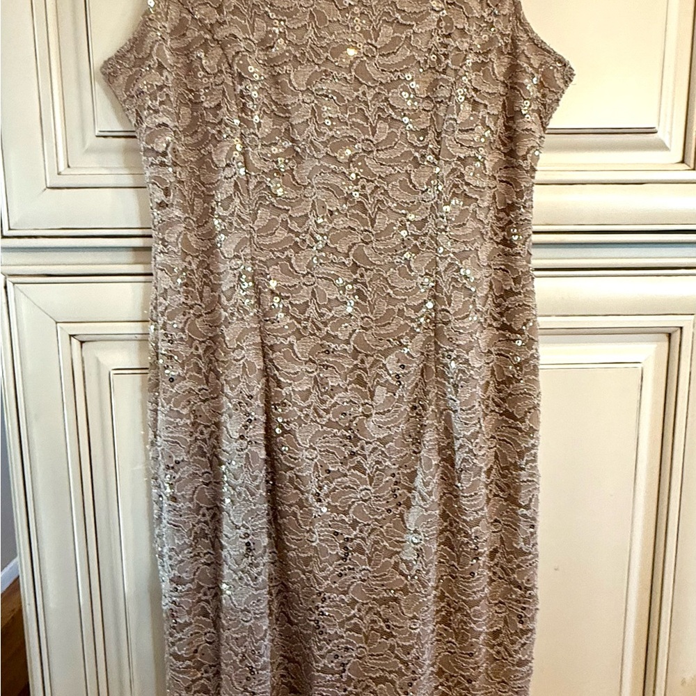 Like New! Alex Evening Elegant Lace Dress Set in Tan-Gold! Size 14 - Picture 7 of 8